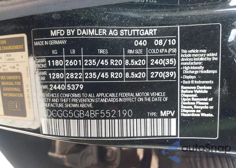 2011 Mercedes-Benz Glk 350 from USA, damaged, VIN WDCGG5GB4BF552190